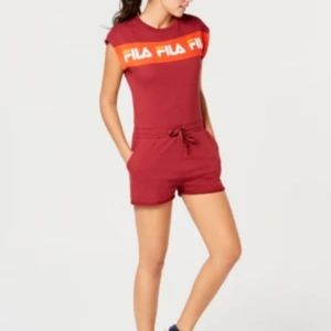 NEW FILA Athletic Costanza Burgundy Logo Sleeveless Shorts Romper Women Large